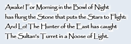 Awake! for Morning in the Bowl of Night has flung the Stone that puts the Stars to Flight.